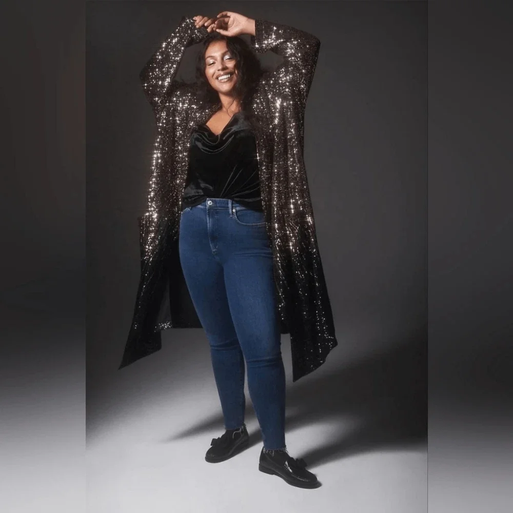 Dulcinea Sequined Duster Jacket in Rose Black Ombre - Picture 4 of 14